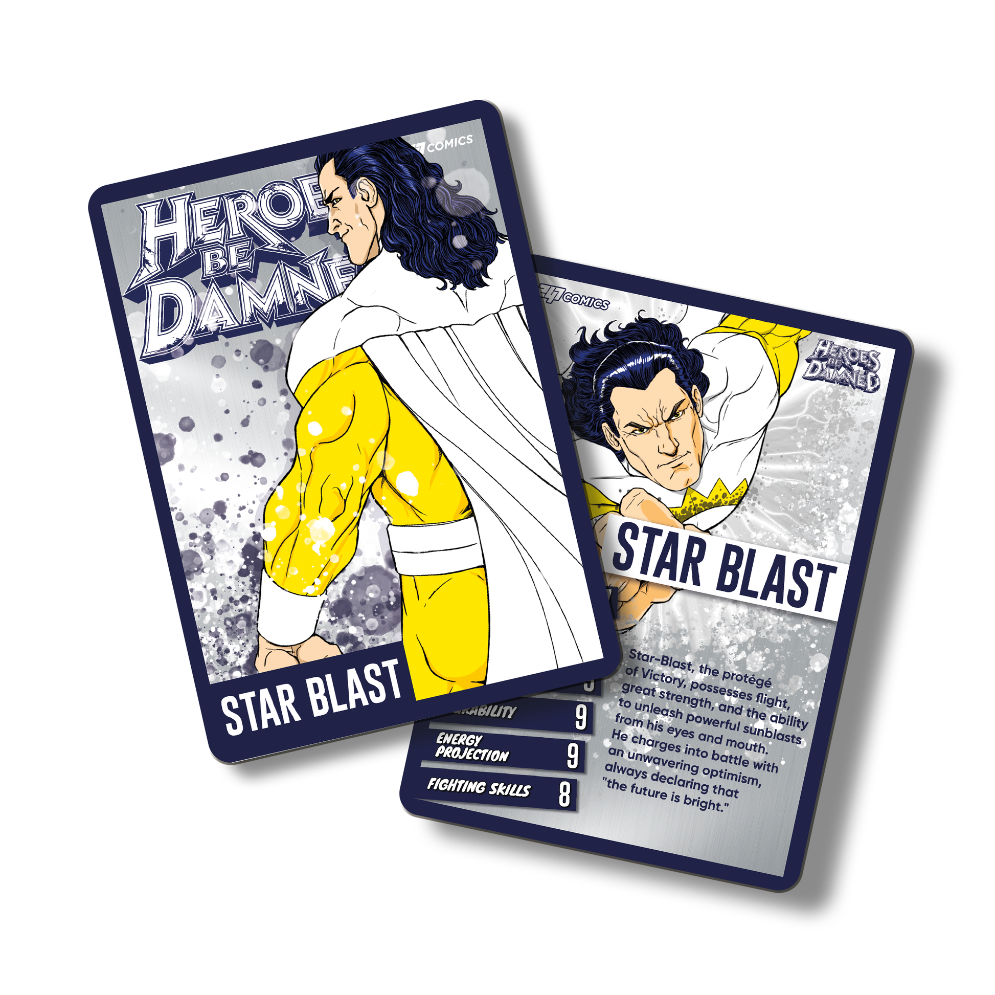 Heroes Be Damned Metal Character traiding card featuring Star Blast