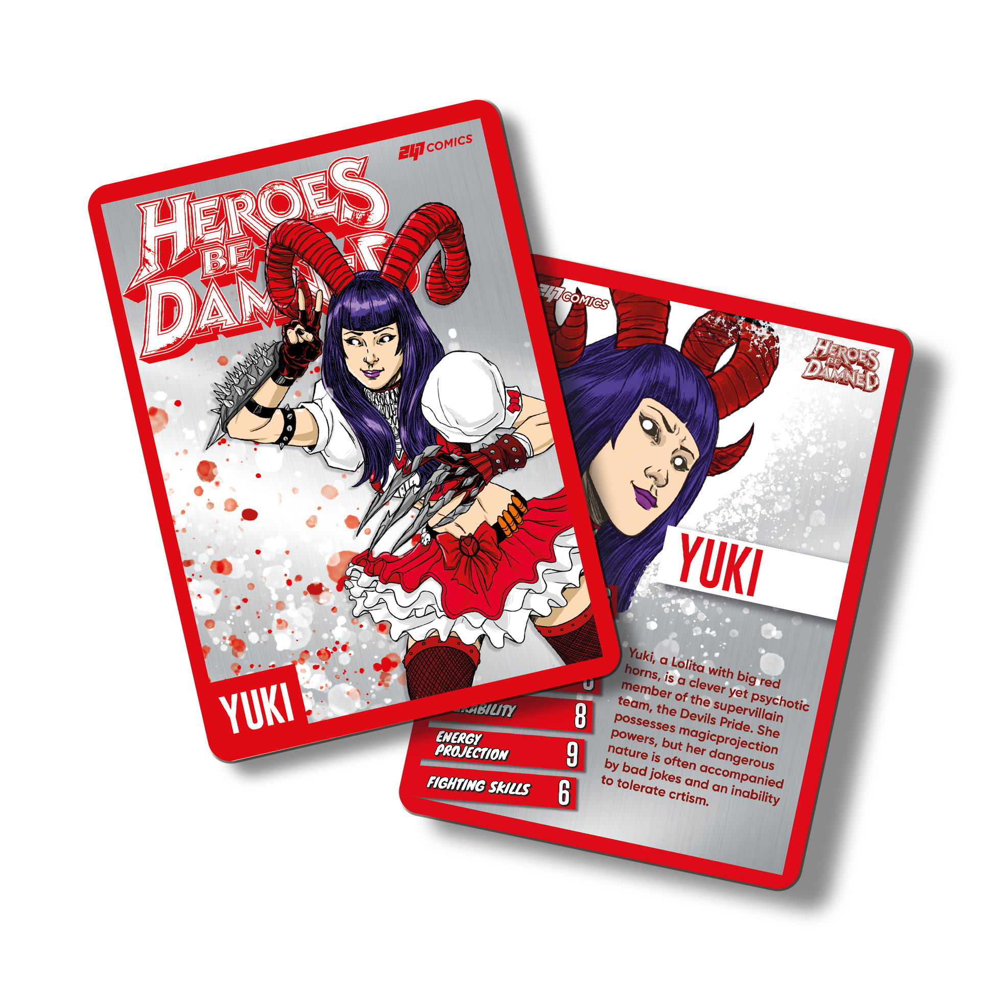 Heroes Be Damned Metal Character traiding card featuring Yuki