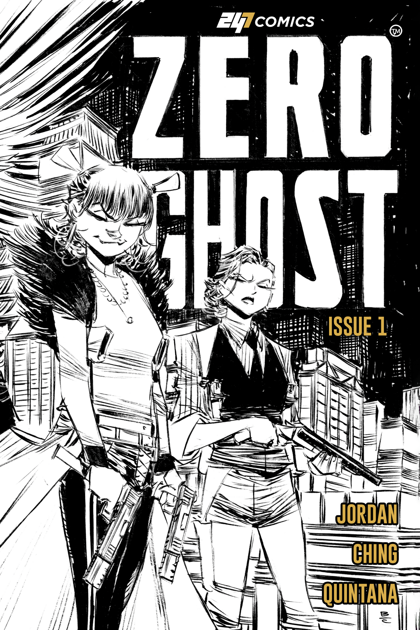 Zero Ghost Issue #1 artist edition comic book cover by 247 Comics, featuring two female characters, illustrated by Brian Ching, colors by Wil Quintana, written by Justin Jordan
